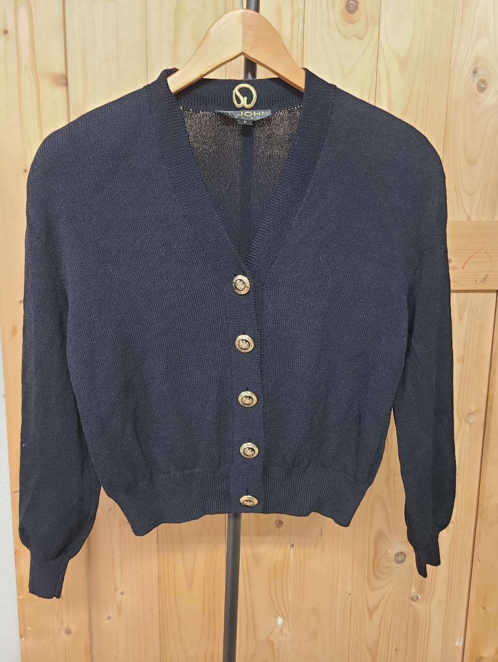 St. John black V-Neck Gold Button Women's Cardigan